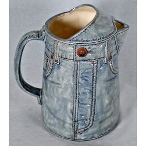 Vintage Sittre Blue Jean Ceramic Pitcher‎ Western Novelty Denim Jug